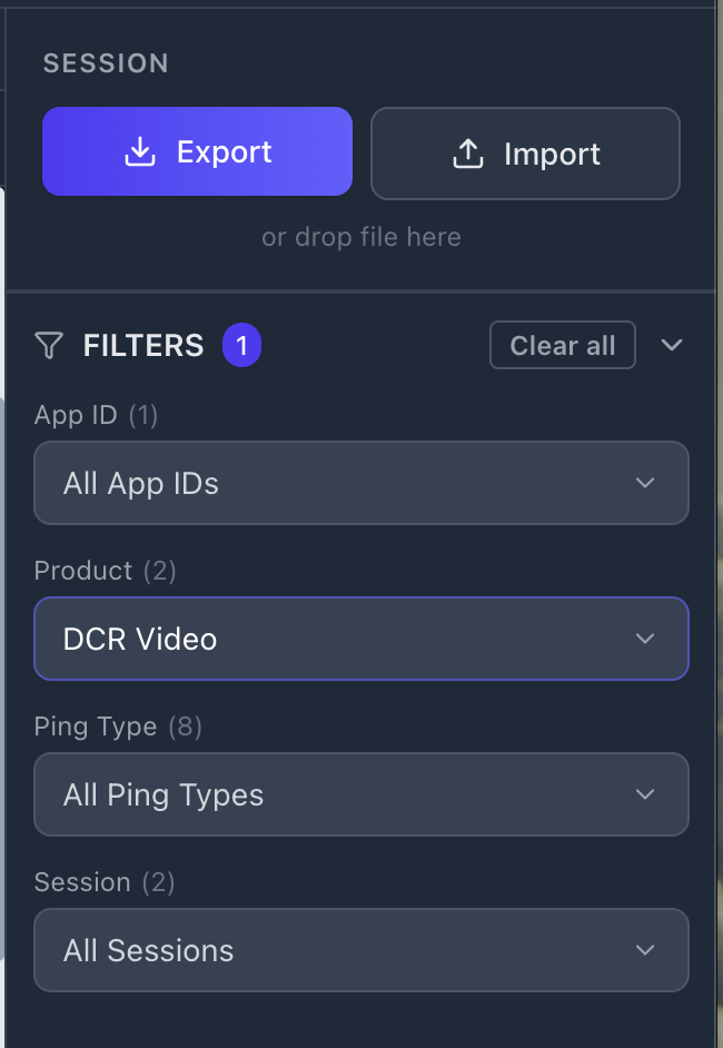 Right Panel showing Session controls and Filters
